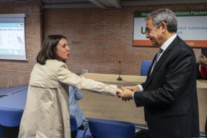 MADRID, 08/05/2024.-El expresidente del gobierno José Luis Rodriguez Zapatero y la exministra Irene Montero suman su apoyo y firma a la iniciativa 