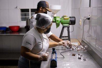 Fotografía de archivo en donde se observan trabajadores que elaboran chocolate a base de cacao en Las Trincheras, estado Carabobo (Venezuela). EFE/ Rayner Peña R.