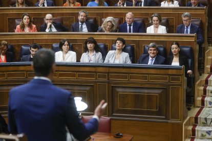 MADRID, 12/06/2024.-  El presidente del Gobierno, Pedro Sánchez, durante su intervención en la sesión de control al Ejecutivo en el Congreso. EFE/ Fernando Alvarado