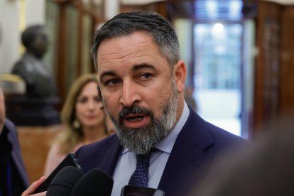 El líder de Vox, Santiago Abascal en el pleno del Congreso de los Diputados. EFE/ Zipi