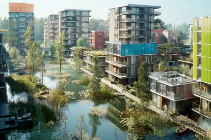 Barrio neerlandés adaptado a una ciudad inundada