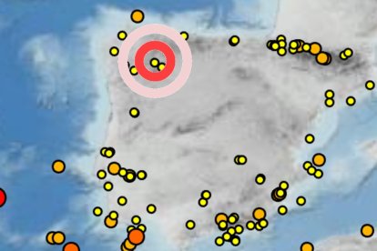 El epicentro del seísmo señalizado en un mapa del Instituto Geográfico Nacional.