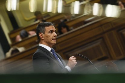 El presidente del Gobierno, Pedro Sánchez, este miércoles en el Congreso. EFE/J.J. Guillen