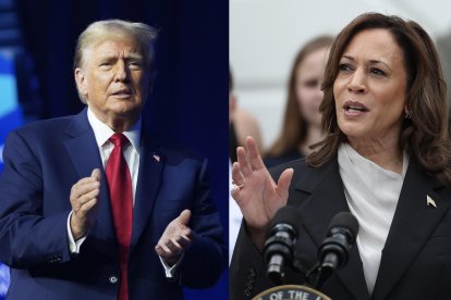 Combo de fotografías donde se observa al candidato republicano a la Presidencia, el expresidente de los Estados Unidos Donald Trump, y a la candidata demócrata, la vicepresidenta estadounidense Kamala Harris. EFE/ARCHIVO