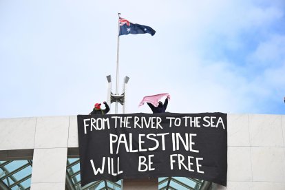 Fotografía de archivo de una protesta de un grupo en favor de Palestina en el Parlamento de Camberra.
                      EFE/EPA/LUKAS COCH AUSTRALIA AND NEW ZEALAND OUT