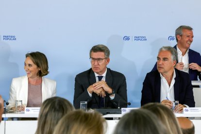 Imagen de archivo del presidente del PP, Alberto Núñez Feijóo, durante una reunión de los barones territoriales de su partido en la Junta Directiva Nacional. EFE/ Zipi Aragón