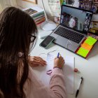 Imagen de archivo de una estudiante de bachillerato de Vitoria siguiendo por el ordenador las clases de su profesora de Lengua de la ikastola.
                       EFE/ David Aguilar