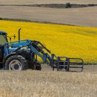 En la imagen un tractor pasa sobre campos recién segados de Zaragoza. EFE/JAVIER BELVER