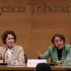 La directora general de la Agencia Tributaria, Soledad Fernández Doctor y la directora del Departamento de Gestión, Rosa Prieto del Rey, durante la presentación de la Campaña del IRPF 2024. EFE/ Alberto Aguado