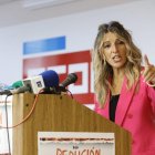 Yolanda Díaz ayer, durante una visita a los astilleros de Navantia en Ferrol.