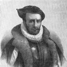 Grabado histórico de Álvaro de Mendaña.