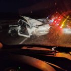 Accidente provocado por un jabalí en la carretera de Ardón en una imagen de archivo.