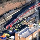 Vista aérea del tren Iryo descarrilado en Adamuz.