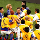 Los futbolistas de Japón celebran la histórica victoria frente a Alemania. EFE