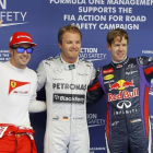 Alonso, Rosberg y Vettel saldrán tercero, primero y segundo, respectivamente, de la parrilla del GP de Baréin.