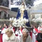 La procesión del Encuentro de Resurrección en Villafranca, a su paso por el jardín de la Alameda