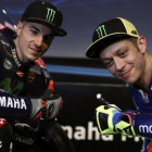 Maverick Viñales y Valentino Rossi, el día de la presentación, en Madrid, del equipo Movistar-Yamaha.