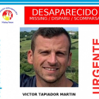 Cartel que denuncia la desaparición de Victor Tapiador. SOS DESAPARECIDOS