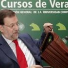 El presidente del PP, Mariano Rajoy, ayer durante su intervención