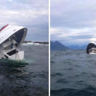 Dos imágenes del naufragio del 'MV Leviathan II' tomadas por la cadena local CKNW.