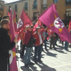 Un grupo de manifestantes con las banderas de León en el exterior de San Isidoro, en la plaza Santo Martino