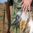 Un cazador leonés sujeta las perdices conseguidas en una jornada de caza. DL