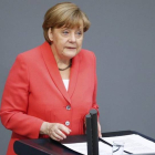 La cancillera Angela Merkel en el Bundestag.