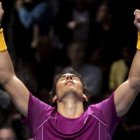 Rafa Nadal celebra una de las victorias que le convierten en el mejor tenista mundial del año.