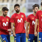 La selección ayer durante la sesión de entrenamiento que realizó en la capital macedonia. LICOVSKI