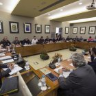 Un momento de la reunión entre patronal, estibadores y Gobierno, el martes 22 de marzo.