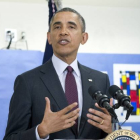El presidente de Estados Unidos, Barack Obama durante un discurso celebrado en la escuela elemental Powell en Washington.