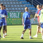La plantilla de la Deportiva durante el entrenamiento previo al partido de Copa del Rey de hoy frente al Villarreal en El Madrigal.