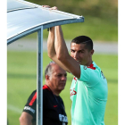 Cristiano Ronaldo en la sesión de entrenamiento de la selección de Portugal esta mañana.