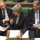 La primera ministra británica, Theresa May, interviene en la Cámara de los Comunes.