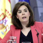La vicepresidenta, Soraya Saenz de Santamaría, en la rueda de prensa posterior al Consejo de Ministros.