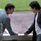 Leo Messi y su padre, antres de un entrenamiento.