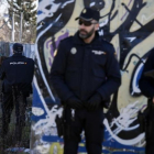 Agentes de la Policía montan guardia en las inmediaciones de la cabaña que utilizaban los dos presuntos yihadistas detenidos este miércoles.