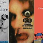 Primera edición de La ciudad y los perros (Mario Vargas Llosa, Seix Barral); la portada de Historia universal de la infamia, de Borges, obra de Daniel Gil (Alianza); y la de 1984, de George Orwell, en Destino.