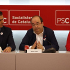 Pedro Sánchez, Miquel Iceta y Núria Marín, este lunes en la ejecutiva del PSC.