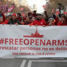 Manifestación en Barcelona para que el Open Arms vuelva a operar.