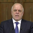El primer ministro de Irak, Haider al-Abadi, durante su discurso en televisión