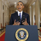 Barack Obama, durante su discurso sobre política migratoria, este jueves en la Casa Blanca.