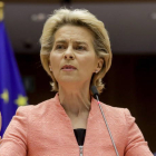 La presidenta de la Comisión Europea, Ursula Von Der Leyen, esta mañana. OLIVIER HOSLET