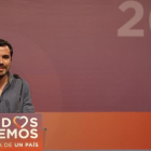 Alberto Garzón, durante su intervención en la noche electoral de Unidos Podemos.