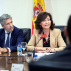 La vicepresidenta del gobierno Carmen Calvo en la reunión extraordinaria del Comité para la Igualdad Efectiva.