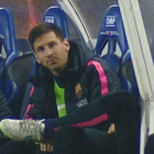 Messi, en el banquillo de Anoeta, en enero del 2015.