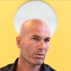 Zinedine Zidane, durante la conferencia que ha ofrecido este lunes en Lausanne.