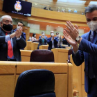 Pedro Sánchez ayer, durante la sesión de control al Gobierno celebrada en el Senado. FERNANDO ALVARADO