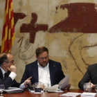 Turull, Junqueras y Puigdemont, en la reunión del Consell Executiu.