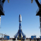 El primer cohete Soyuz 2 en la base de lanzamientos rusa de Vostochni, el pasado marzo.
